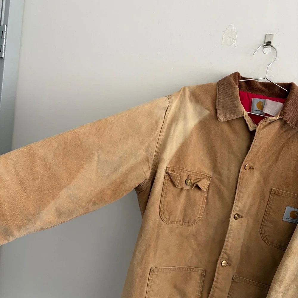 Carhartt Vintage Chore Coat Blanket Lined Duck Canvas Brown Tan Jacket